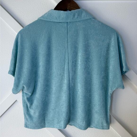 NWT Andie Swim The Cropped Button Up Short Sleeve Shirt Terry Cloth Blue Small - Picture 6 of 9